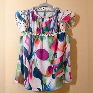 Colorful Ruffle Sleeve Top size Large
